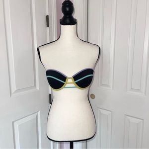 Victoria’s Secret black strapless bikini top w multi-color detail, size 32D